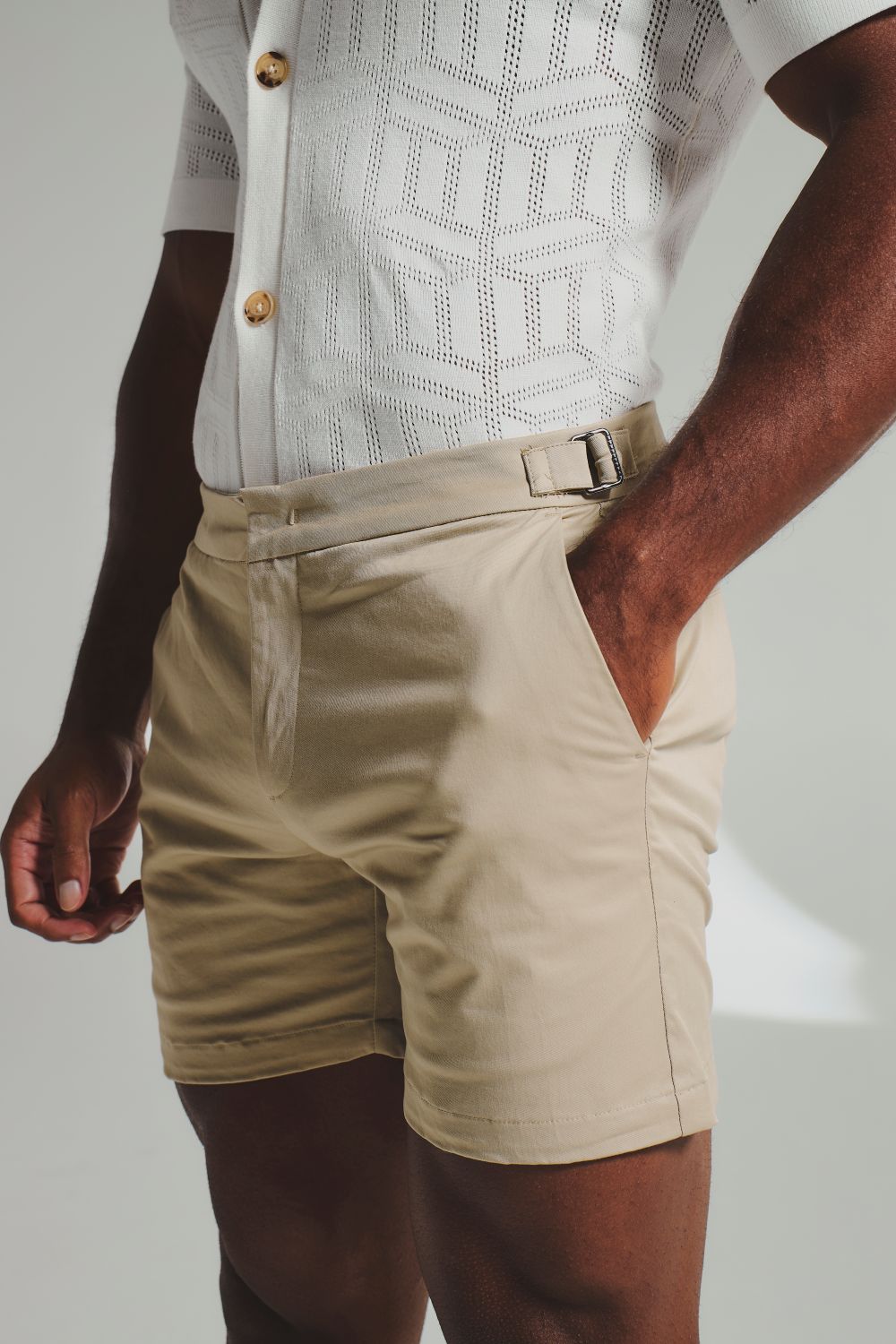 Smart Chino Side Adjuster Shorts in Stone