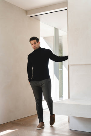 Cotton Blend Roll Neck Jumper in Black