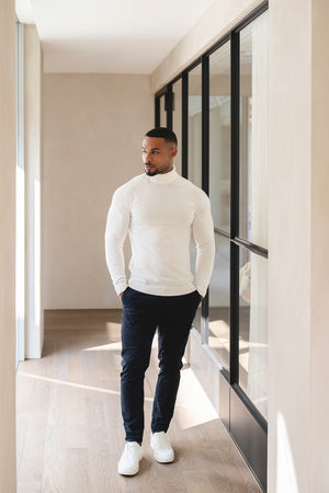 Cotton Blend Roll Neck Jumper in Winter White