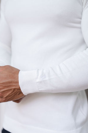 Cotton Blend Roll Neck Jumper in Winter White