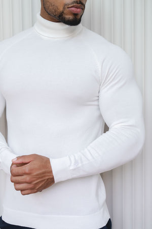 Cotton Blend Roll Neck Jumper in Winter White