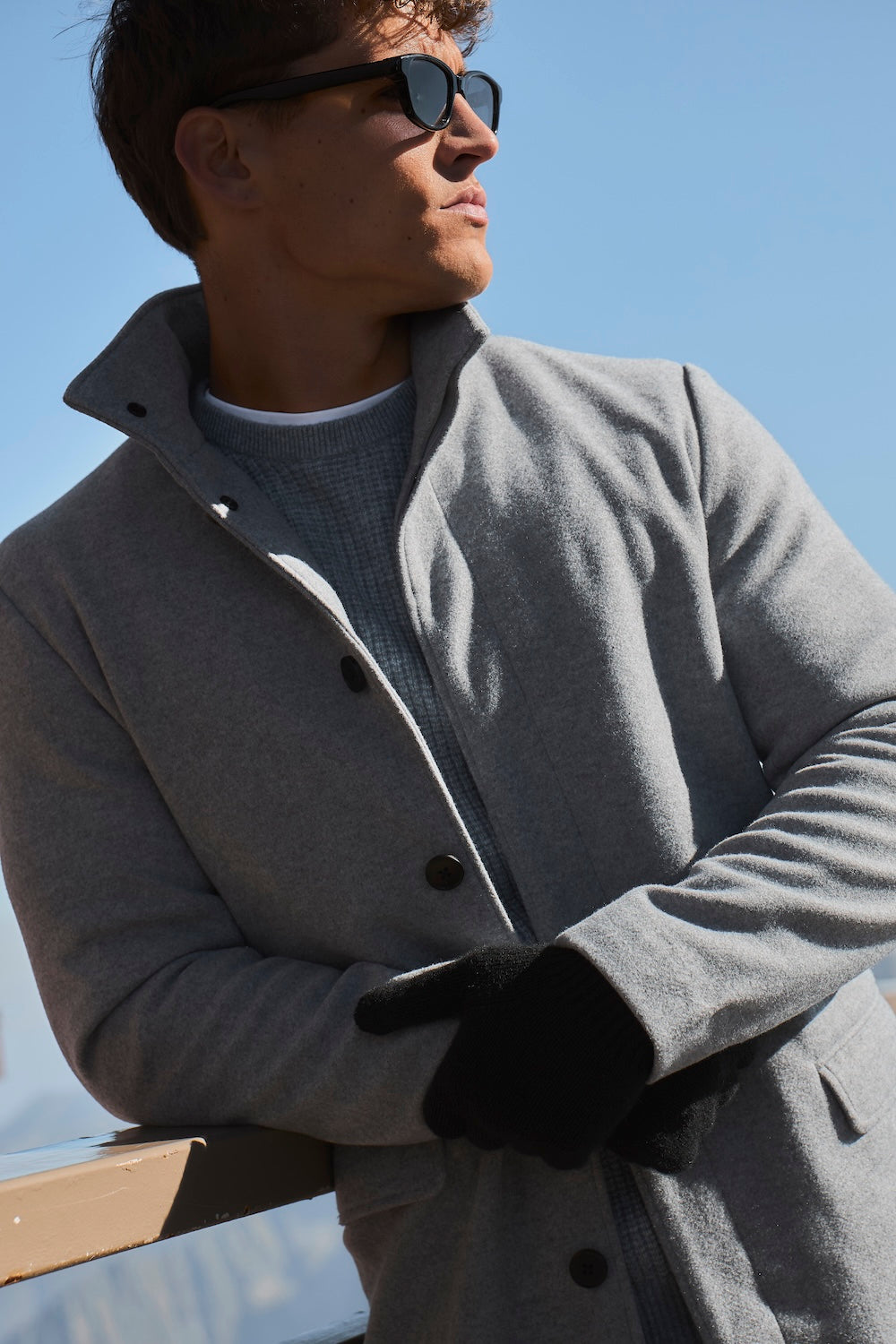 Funnel Neck Overcoat in Mid Grey Marl