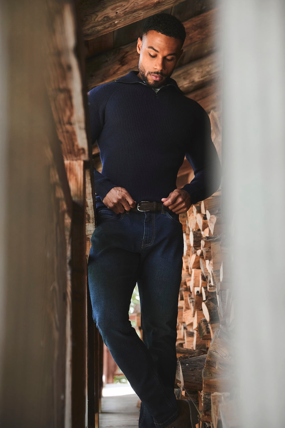 Fisherman Rib Half Zip in Navy