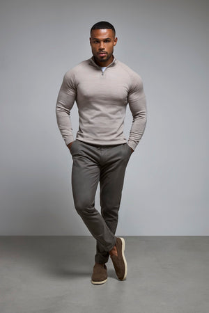 Extra Fine Merino Wool Half Zip Neck Jumper in Wheat Marl