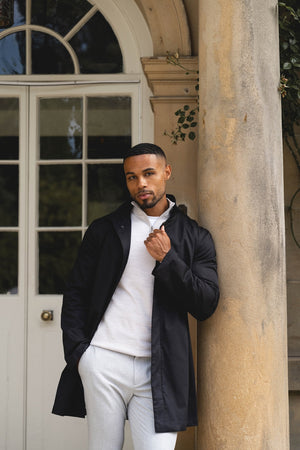 Funnel Neck Shower Resistant Coat in Black