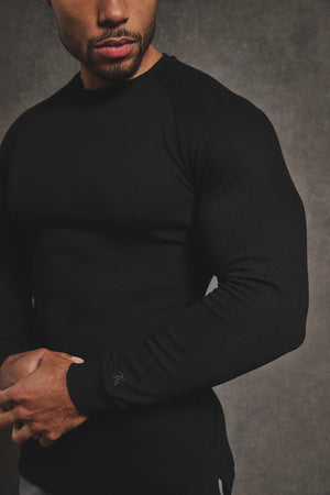 Heavy Weight Textured Crew Neck in Black