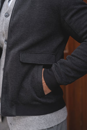 Herringbone Bomber Jacket in Dark Charcoal