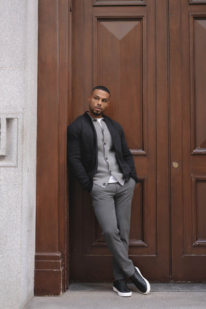 Herringbone Bomber Jacket in Dark Charcoal