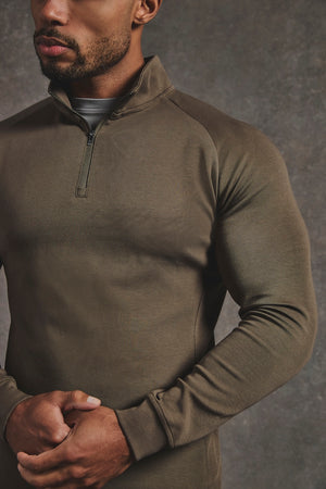 Interlock Half Zip Sweatshirt in Deep Khaki