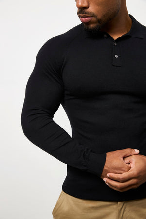 Knitted Polo Shirt in Black
