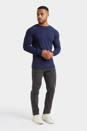 Muscle Fit Long Sleeve T-Shirt in Navy - TAILORED ATHLETE - ROW