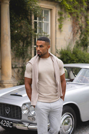 Mercerised Cotton T-Shirt in Stone