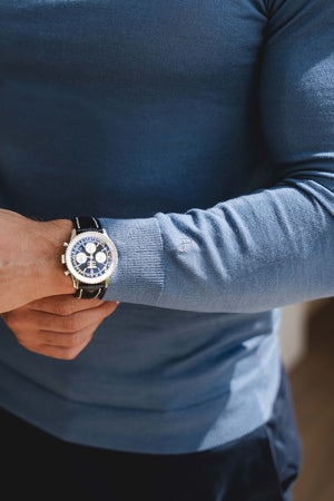 Extra Fine Merino Wool Crew Neck Jumper in Airforce Blue