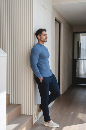 Extra Fine Merino Wool Crew Neck Jumper in Airforce Blue