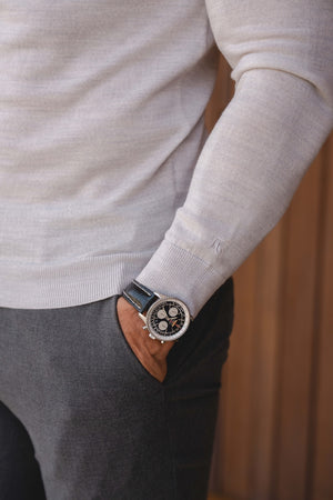 Extra Fine Merino Wool Crew Neck Jumper in Silver Grey Marl