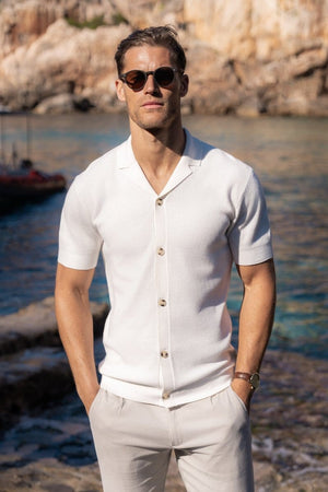 Knitted Cuban Collar Shirt in Ecru - TAILORED ATHLETE - ROW