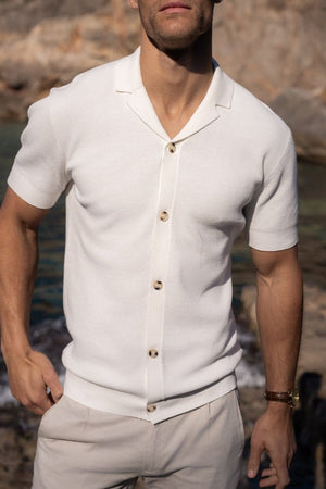 Knitted Cuban Collar Shirt in Ecru - TAILORED ATHLETE - ROW