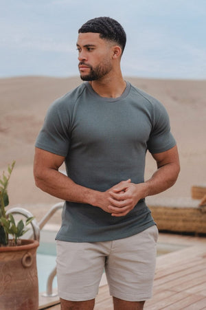 Knit Look T-Shirt in Khaki Grey - TAILORED ATHLETE - ROW