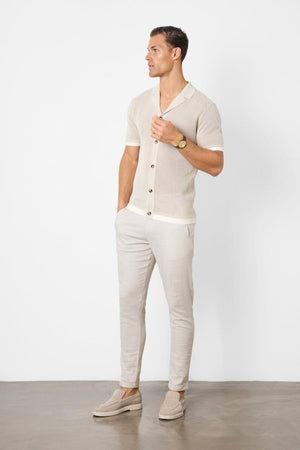 Open Stitch Cuban Collar Knitted Shirt in Stone - TAILORED ATHLETE - ROW