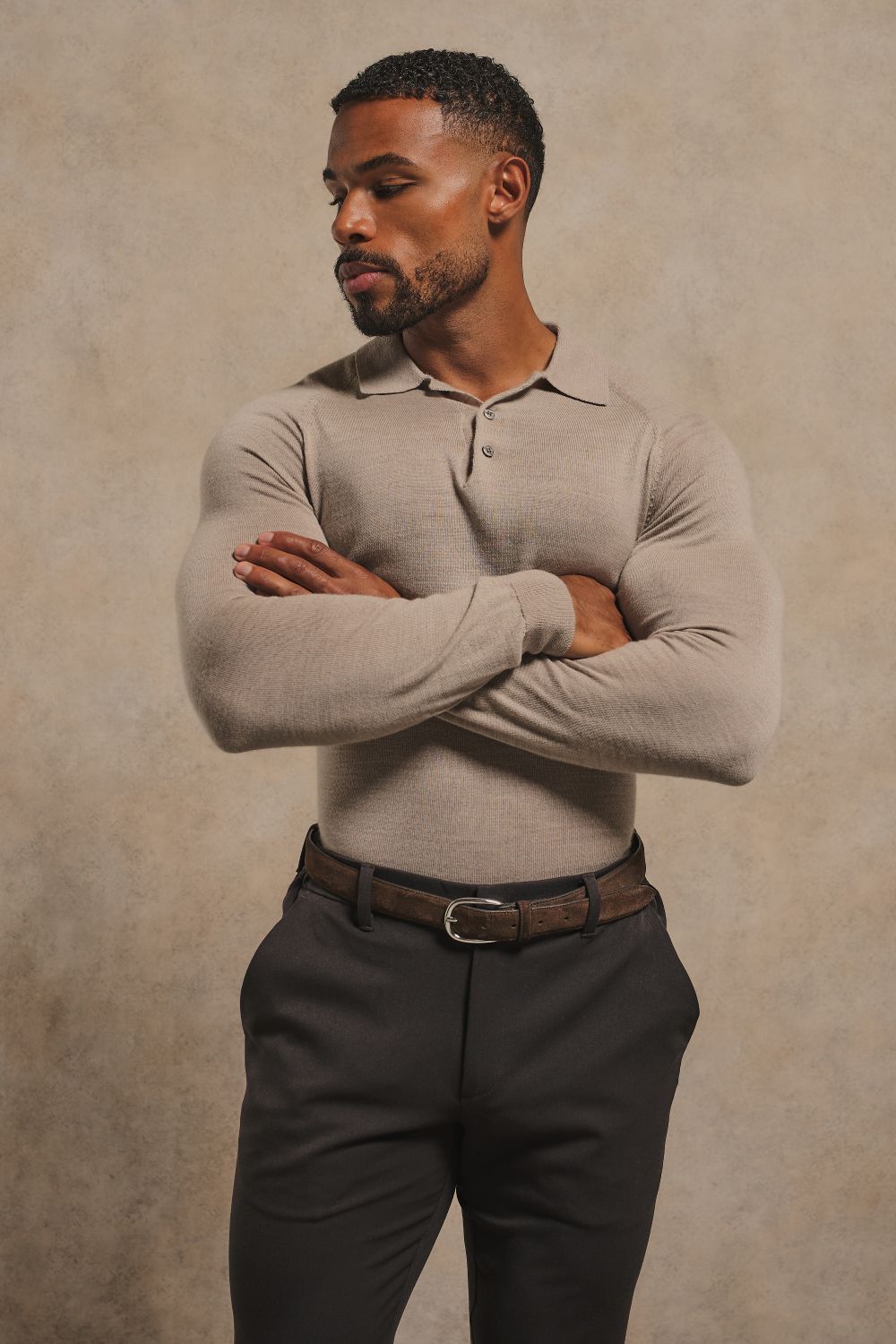 Extra Fine Merino Wool Polo Shirt in Neutral Marl