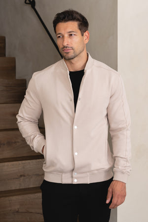 Jersey Bomber Jacket in Stone