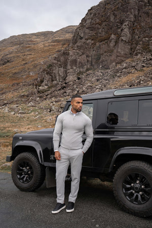 Pure Cotton Knitted Half Zip Neck Jumper in Silver Grey Marl