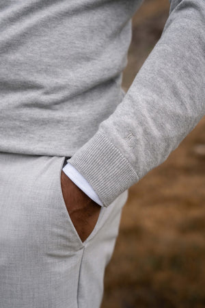 Pure Cotton Knitted Half Zip Neck Jumper in Silver Grey Marl