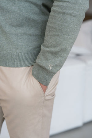 Pure Cotton Knitted Crew Neck Jumper in Sage Marl