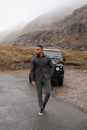 Melange Woven Shacket in Dark Charcoal