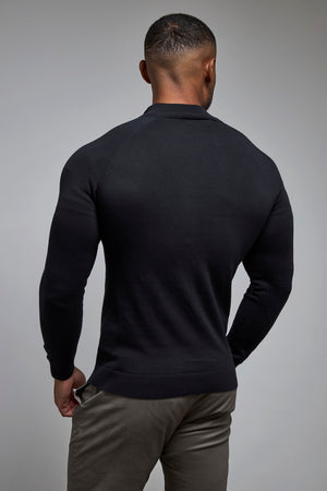 Pure Cotton Knitted Button Neck Jumper in Black