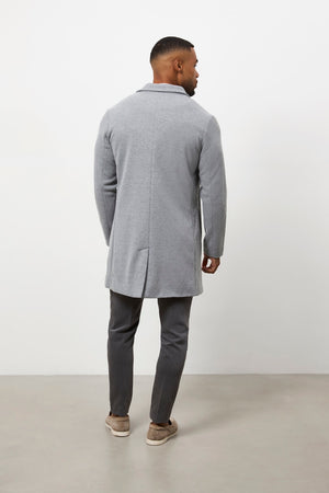 Single Breasted Herringbone Overcoat in Soft Grey