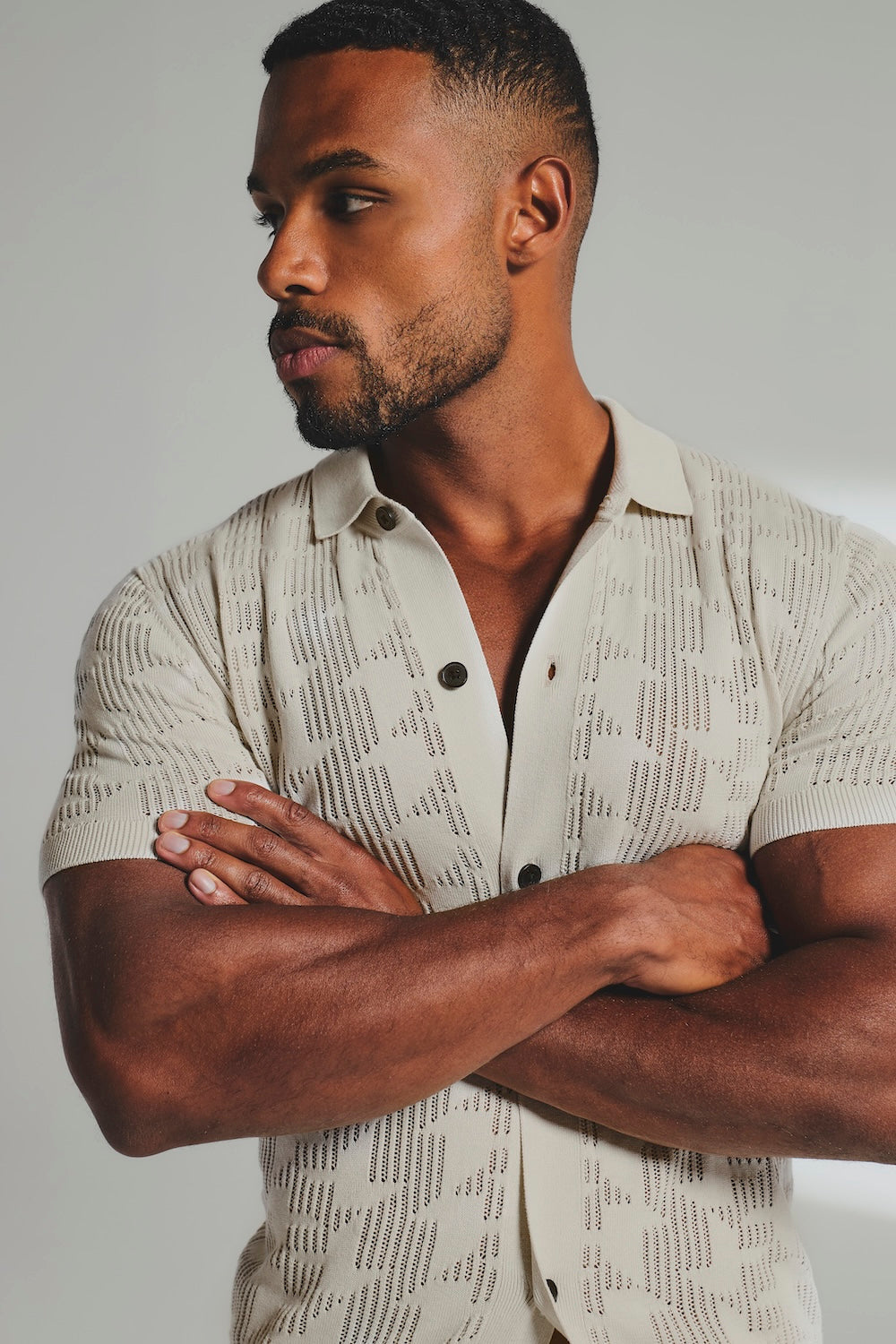 Geo Crochet Knitted Shirt in Neutral