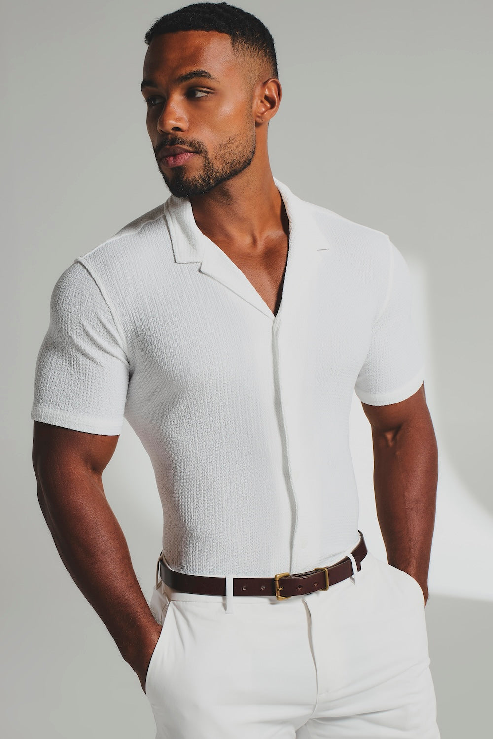Textured Cuban Collar Shirt in White
