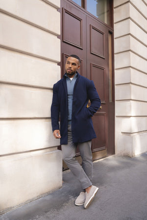 Single Breasted Overcoat in Navy
