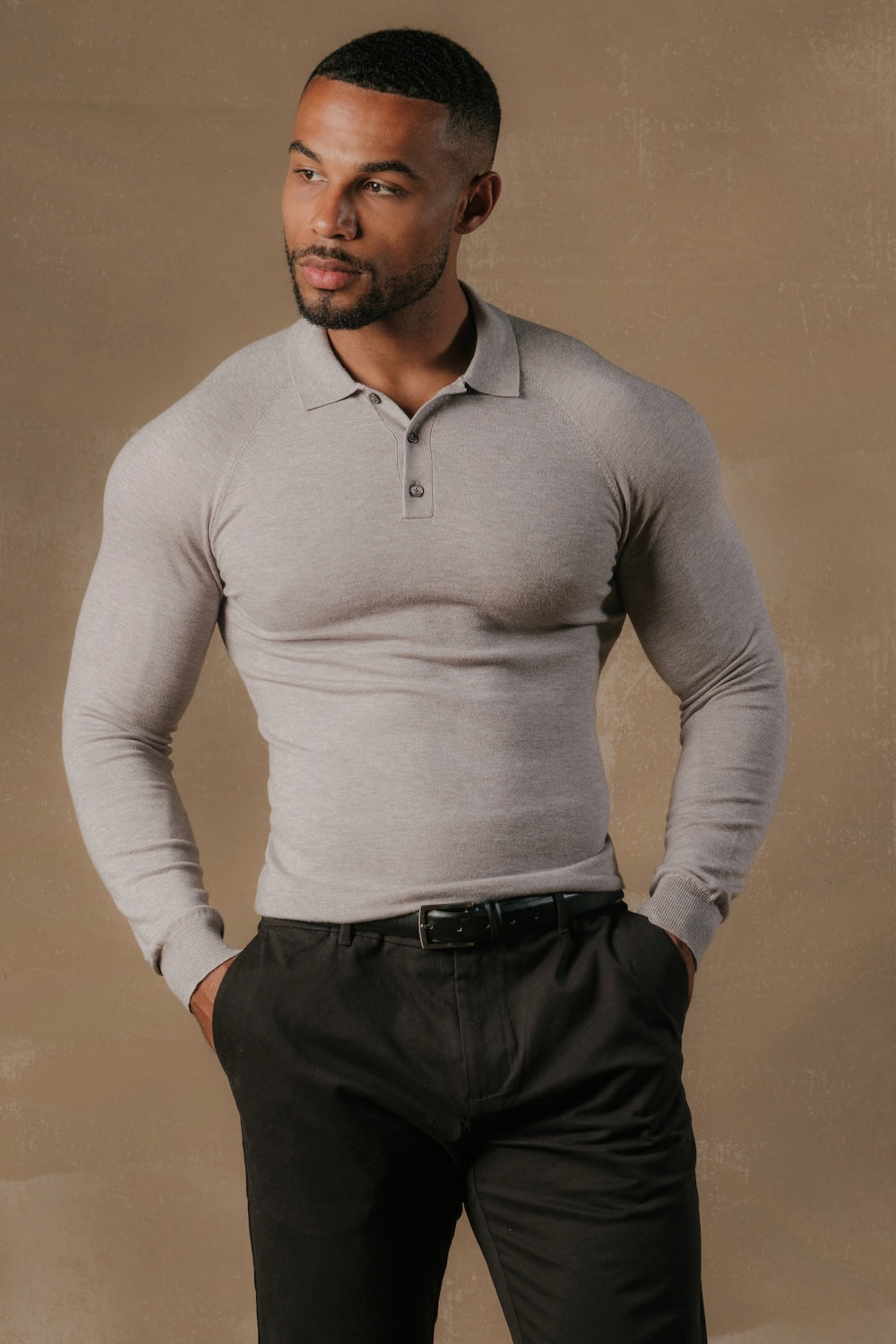 Knitted Polo Shirt in Grey