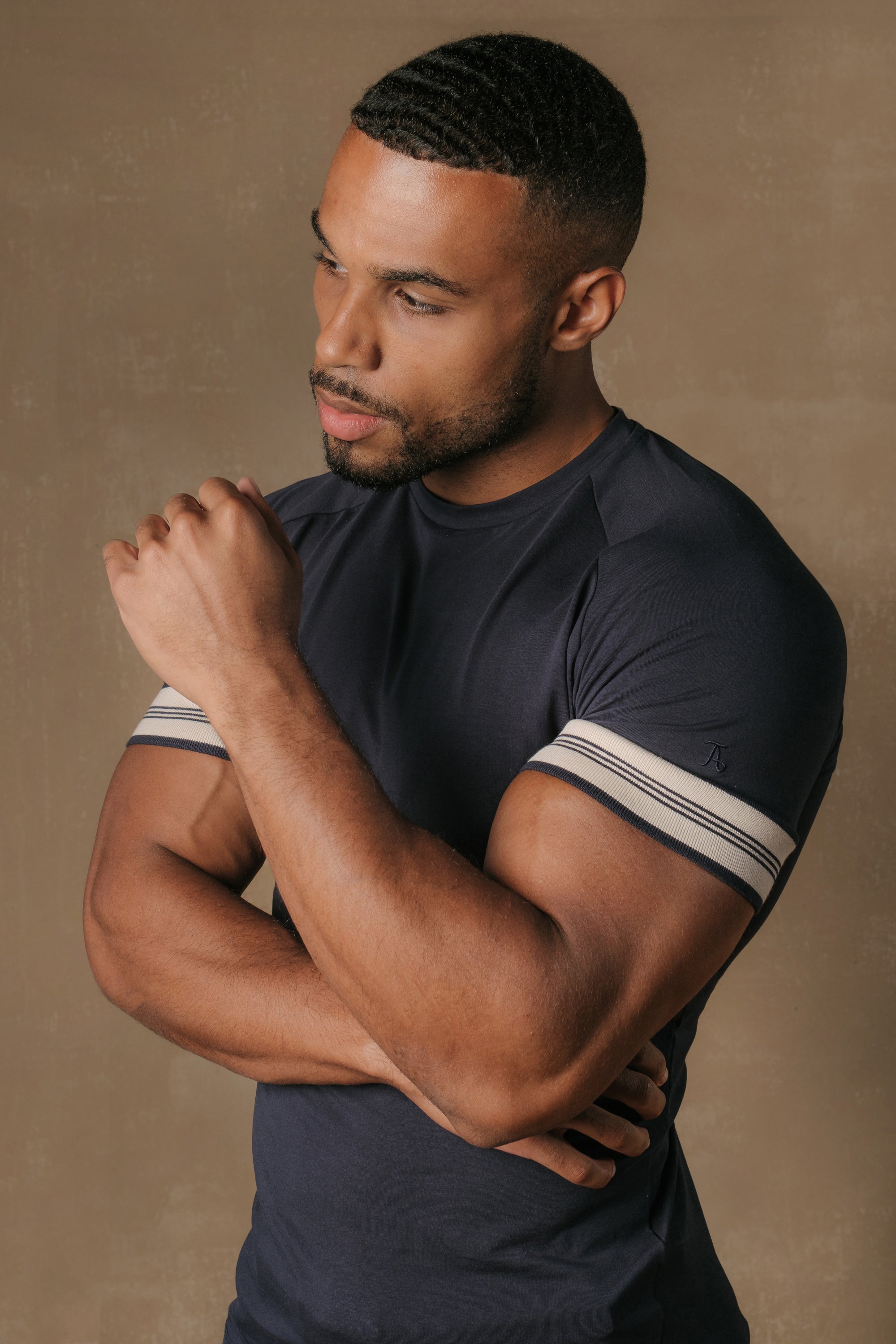Tipped Fashion Fit T-Shirt in Navy and Stone