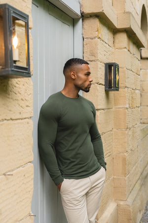 Muscle Fit Long Sleeve T-Shirt in Khaki