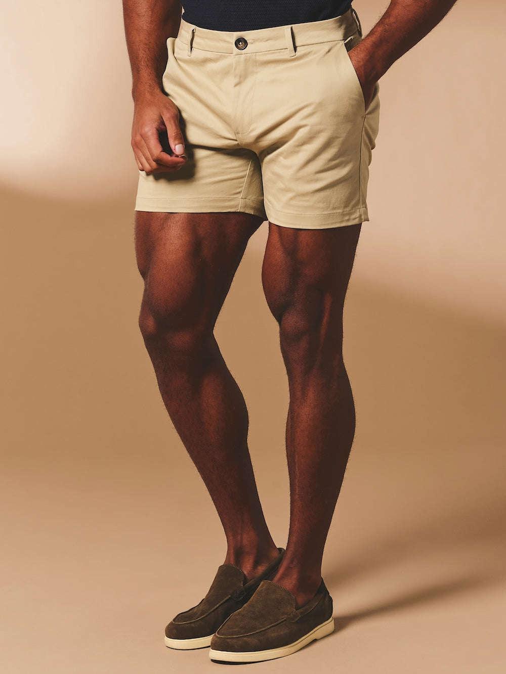 Muscle Fit Chino Shorts - Shorter Length in Stone
