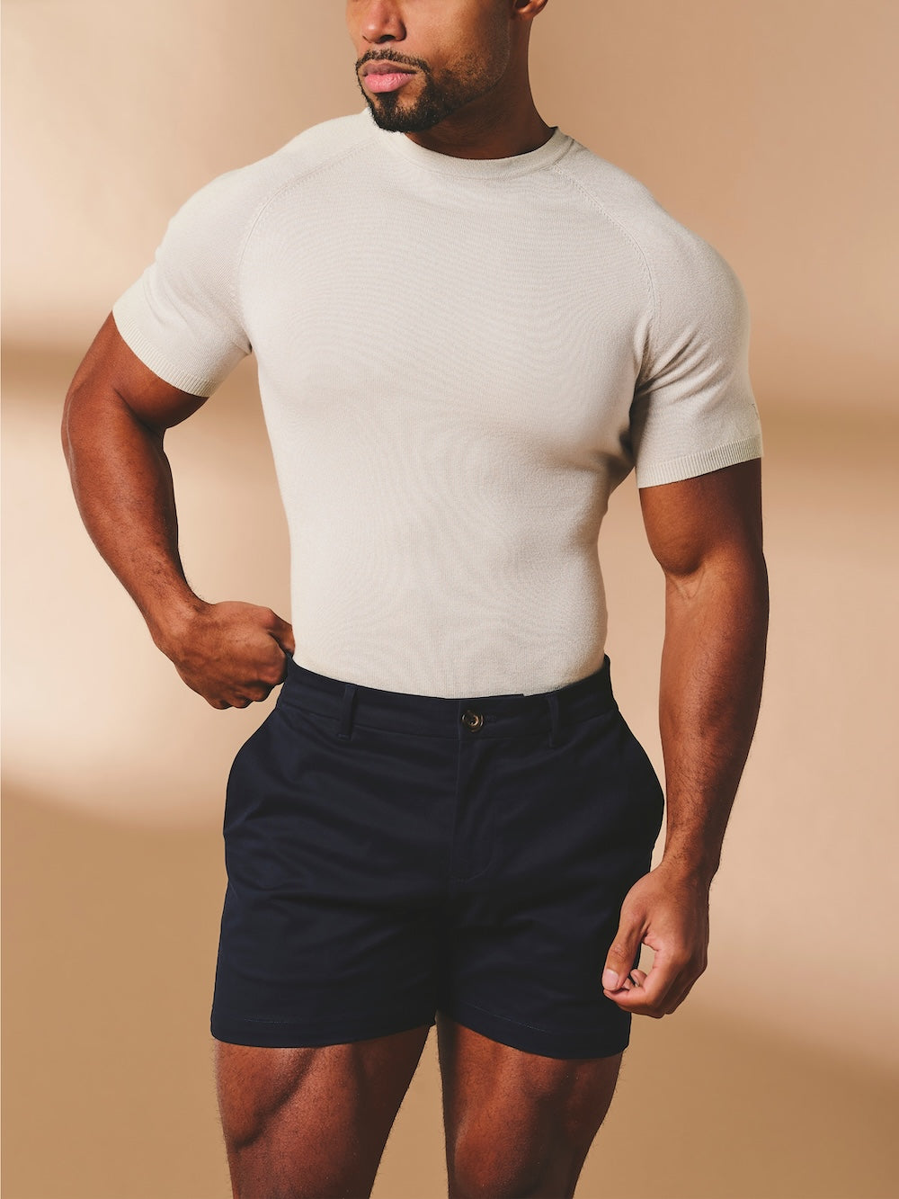 Muscle Fit Chino Shorts - Shorter Length in Navy