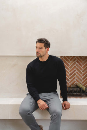 Pure Cotton Knitted Textured Crew Neck Jumper in Black