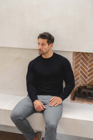 Pure Cotton Knitted Textured Crew Neck Jumper in Black