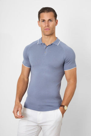 Tipped Knitted Polo Shirt in Airforce Blue - TAILORED ATHLETE - ROW