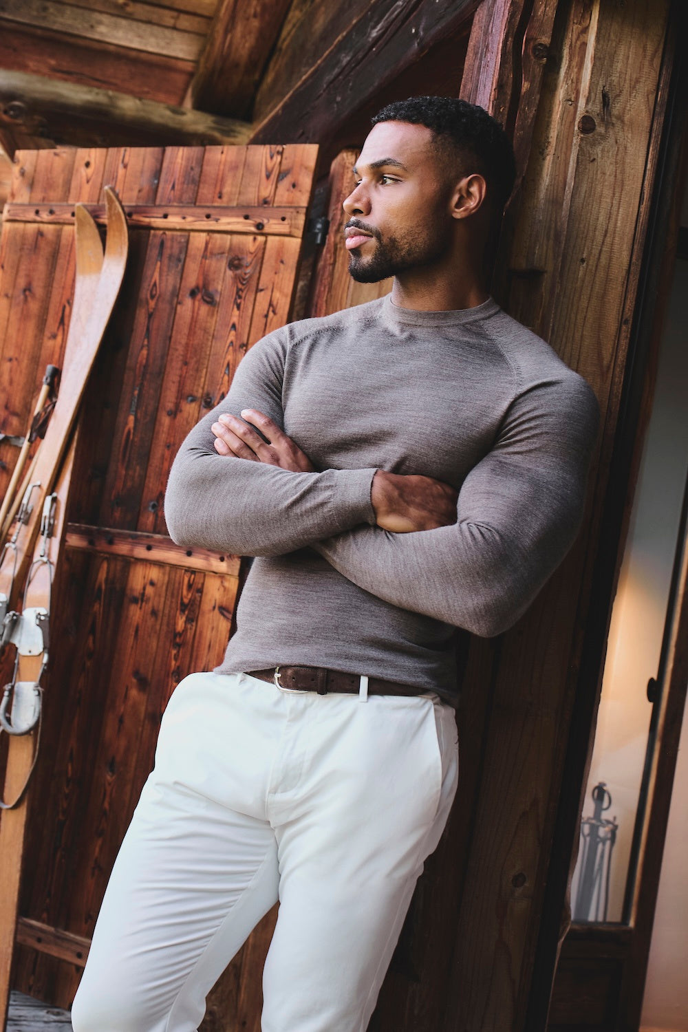 Extra Fine Merino Wool Crew Neck Jumper in Mocha Marl