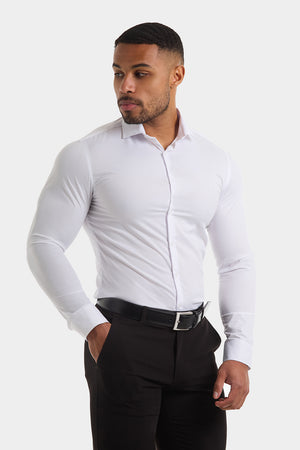 Muscle Fit Cutaway Collar Shirt in White - TAILORED ATHLETE - ROW