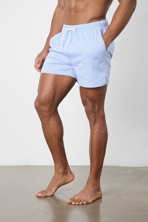 Fine Stripe Swim Short in Pale Blue/White - TAILORED ATHLETE - ROW