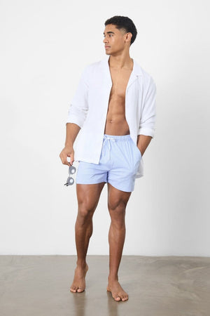 Fine Stripe Swim Short in Pale Blue/White - TAILORED ATHLETE - ROW