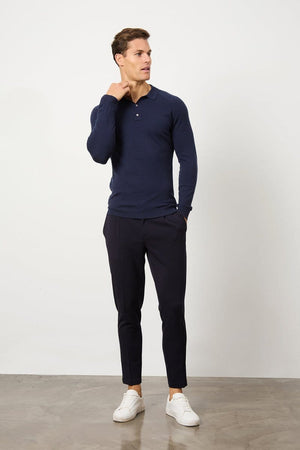 Knitted Polo Shirt in Denim - TAILORED ATHLETE - ROW