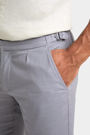 Linen Blend Cropped Pleated Trousers in Mole - TAILORED ATHLETE - ROW