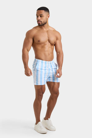 Printed Stripe Swim Shorts in Blue/White - TAILORED ATHLETE - ROW