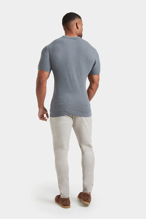 Textured Open Collar Knit Polo in Sage - TAILORED ATHLETE - ROW